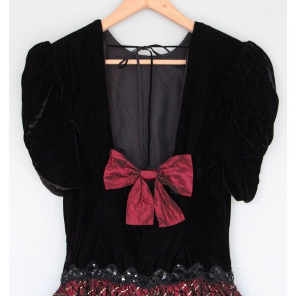 Vintage 1980s SCOTT McCLINTOCK Velvet & Burgundy Taffeta Open Back Dress Size 10 - Picture 7 of 9